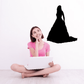 Bride decal silhouette of a standing bride in full skirt dress, black