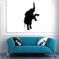 Standing elephant wall decal, black silhouette with trunk raised and front legs bent