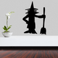 Standing witch holding broom wall decal, black silhouette