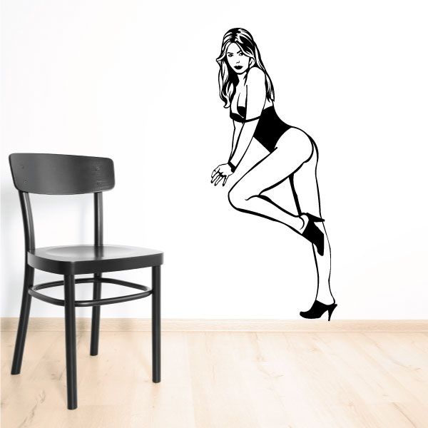 Standing lingerie and heels woman decal, black silhouette in a pose