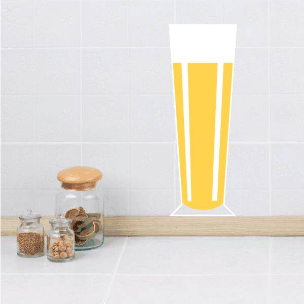 Beer glass sticker: tall yellow beer with white foam, vertical stripes
