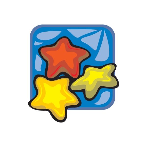 Star cookies sticker: three glossy star shapes on a blue square backing