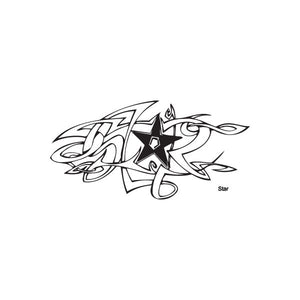 Star tribal graffiti decal with black outline and white fill