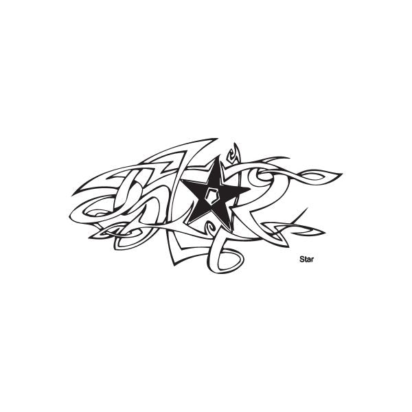Star tribal graffiti decal with black outline and white fill