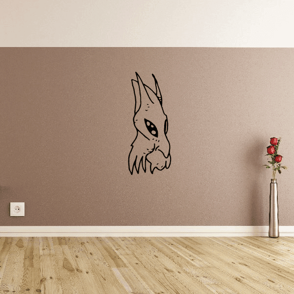 Rabbit face mask decal with starry eyes, black outline