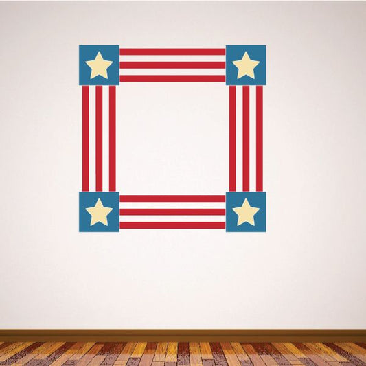 Stars and Stripes frame die-cut decal with red white stripes and blue star corners