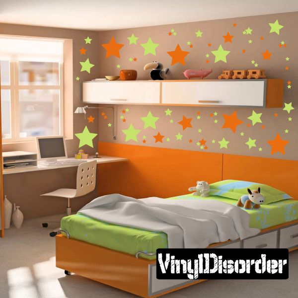 Colorful star wall decal kit with green, orange, yellow, and orange stars