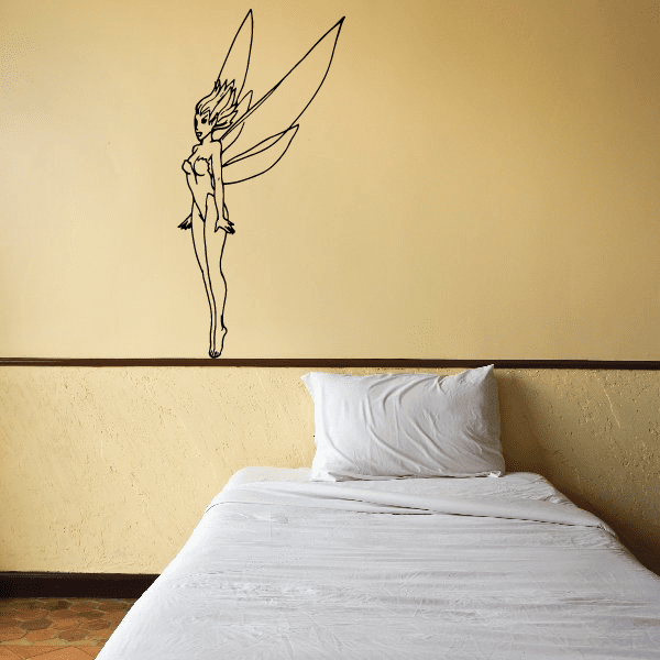 Winged fairy decal sticker with slender outline figure and large wings
