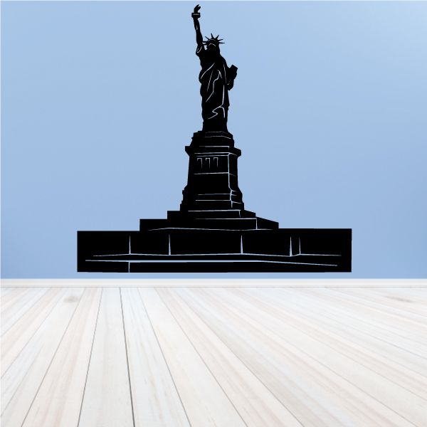 Black Statue of Liberty wall decal silhouette with pedestal