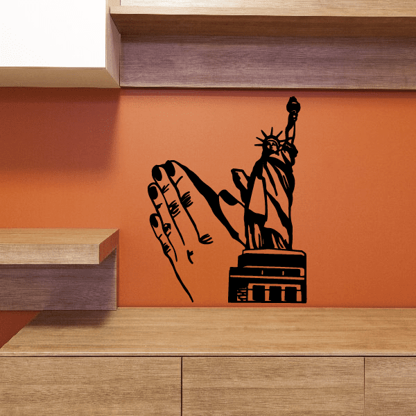 Black Statue of Liberty prayer wall decal with raised hand and torch
