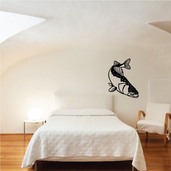 Walleye turning decal, black fish graphic for wall