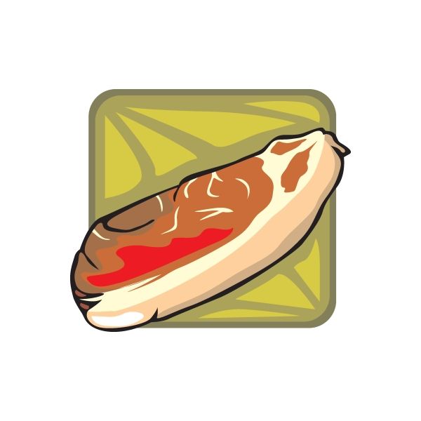 Steak sticker with illustrated steak slice in red and beige tones