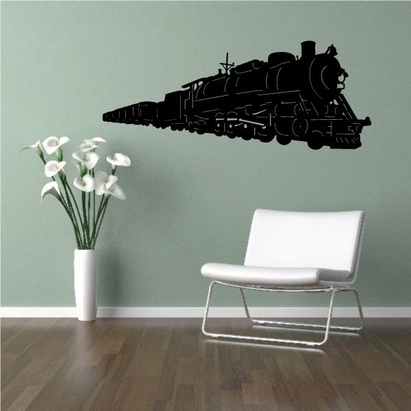 Steam engine wall decal, black locomotive silhouette