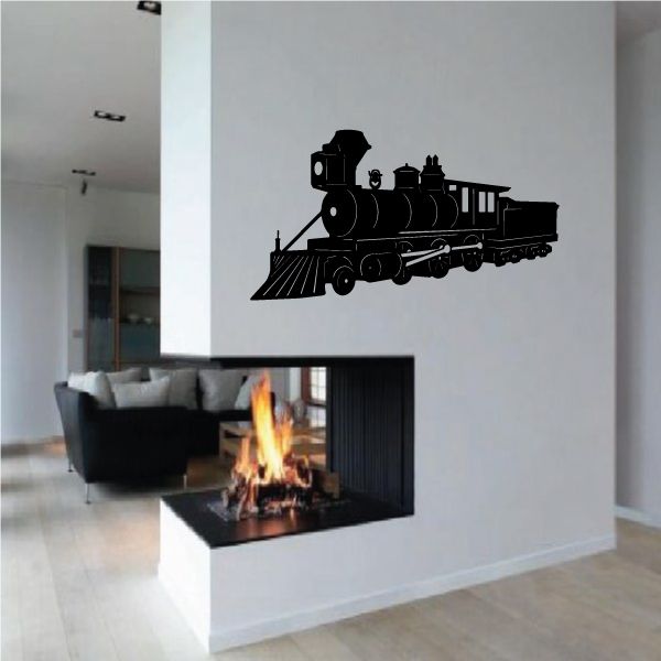 Steam locomotive wall decal with black silhouette and detailed engine wheels