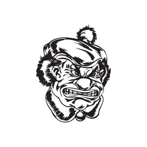 Golf hat clown head decal, black and white angry face graphic