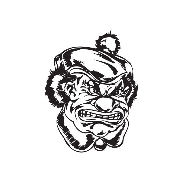 Golf hat clown head decal, black and white angry face graphic
