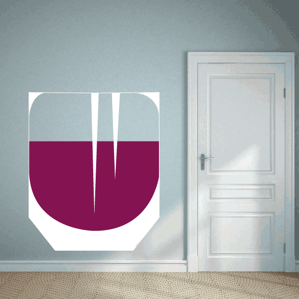 Stemless wine glass sticker with maroon half-filled silhouette on a white backing