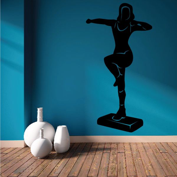 Fitness step exercise wall decal: black silhouette on a step box