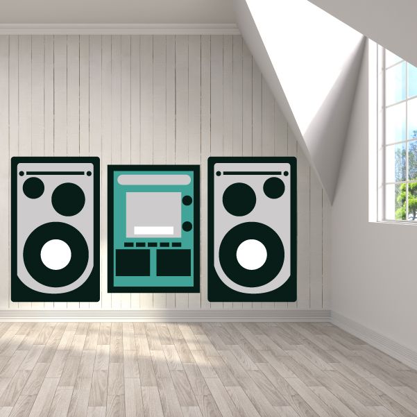 Vinyl wall decal set of three green speaker-style rectangles with black outlines