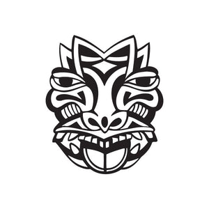 Black tiki decal with open mouth and tongue, stylized tribal face