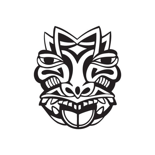 Black tiki decal with open mouth and tongue, stylized tribal face