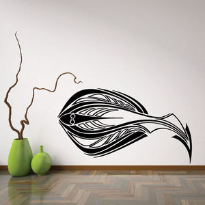 Black tribal stingray pinstripe wall decal with winged fish outline