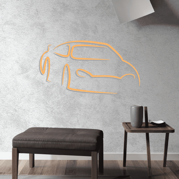Race car line drawing sticker with orange outline