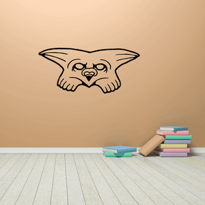 Stoic owl mask decal with open eyes and hand-drawn outline