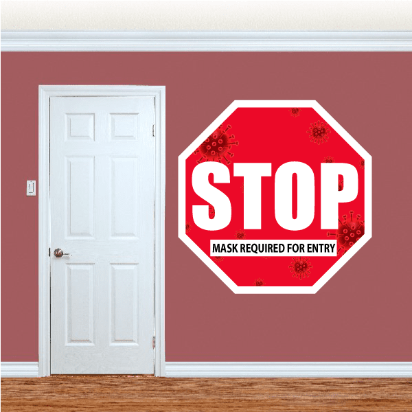 Image of Stop Sign - Mask Required - COVID19 Window or Wall Sticker