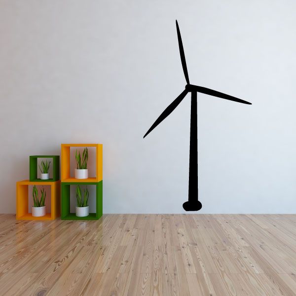 Stopped wind turbine decal: black turbine silhouette on light surface