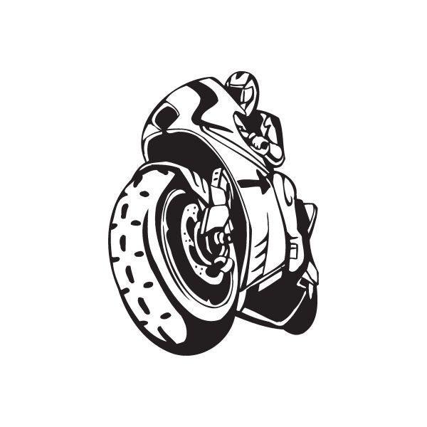 Black and white street bike decal with detailed front wheel and handlebars.