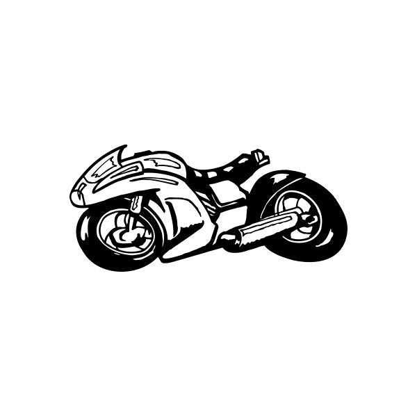 Motorcycle decal of a black and white sport bike side view
