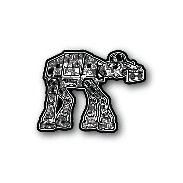 Vinyl sticker with black-and-white graffiti-style gangster character graphic