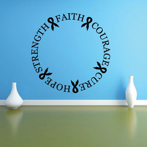 Round wall decal with faith, courage, strength, hope lettering and ribbon