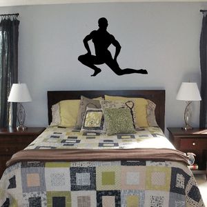 Stretching bodybuilder wall decal of black kneeling silhouette in lunge pose