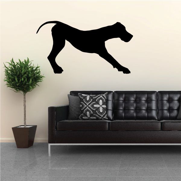 Great Dane stretching decal, black dog silhouette wall sticker