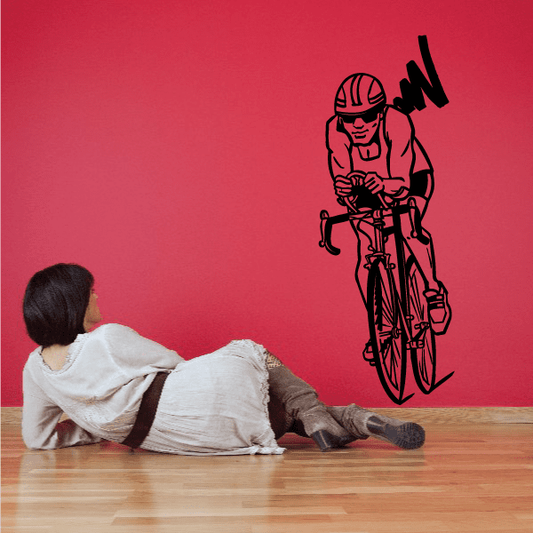 Image of Striding Cartoon Cyclist Decal