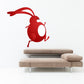 Red Easter bunny wall sticker with long ears, smiling face, and raised paw pose