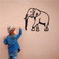 Striding elephant wall decal, black outline