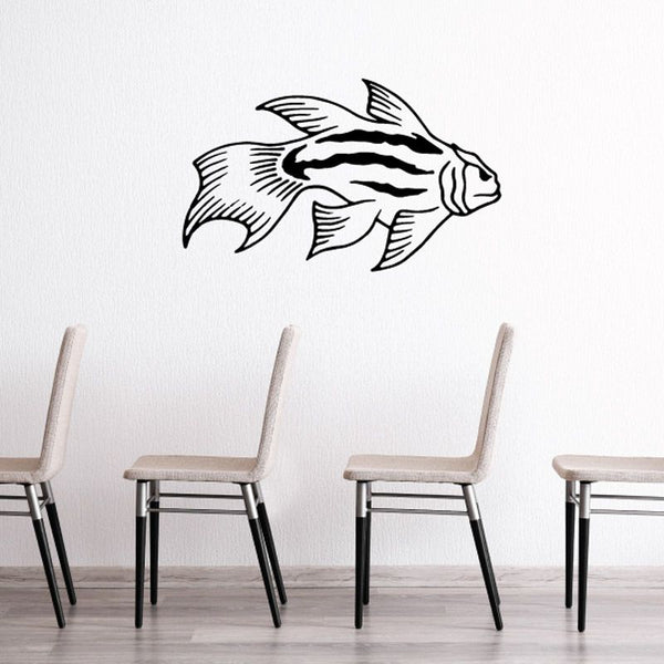 Striped fish wall decal with black and white goat-fish design