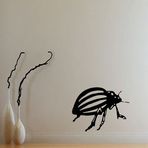 Striped abdomen beetle decal in black with bold white stripes on wings