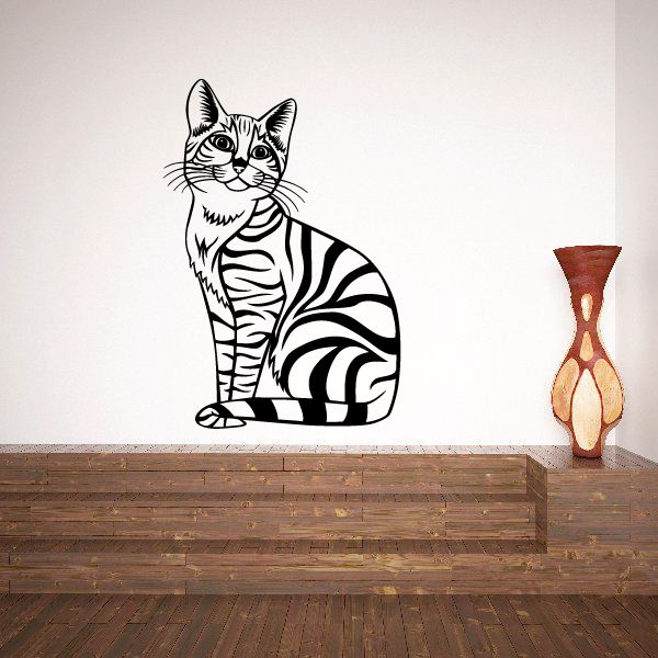 Image of Striped Cat Sitting Decal