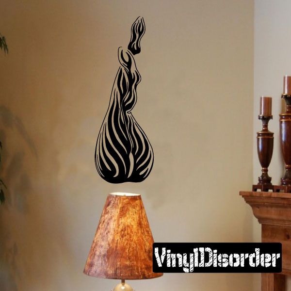 Striped flame-shaped wall decal with black line design