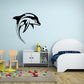 Striped dolphin diving out wall decal in black and light blue