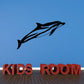 Striped dolphin swimming decal, black body with dark blue and white stripe lines