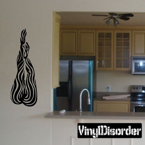 Striped legs decal with black tribal flame design, vertical stripes