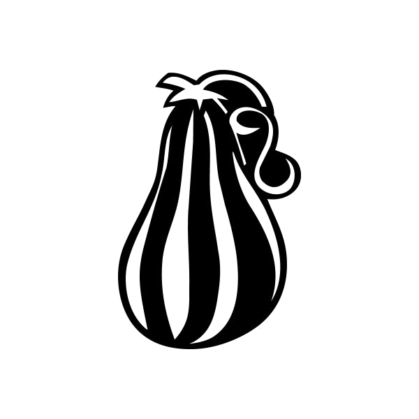 Striped squash decal in black and white, pear-shaped