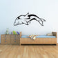 Striped dolphin wall decal with two dolphins, black and white line art
