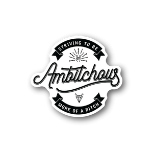 Vinyl sticker, white and black lettering with diamond and banner graphic