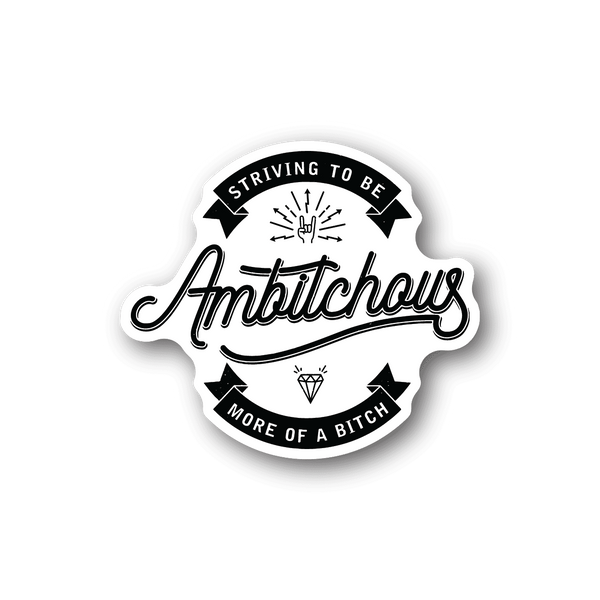 Vinyl sticker, white and black lettering with diamond and banner graphic